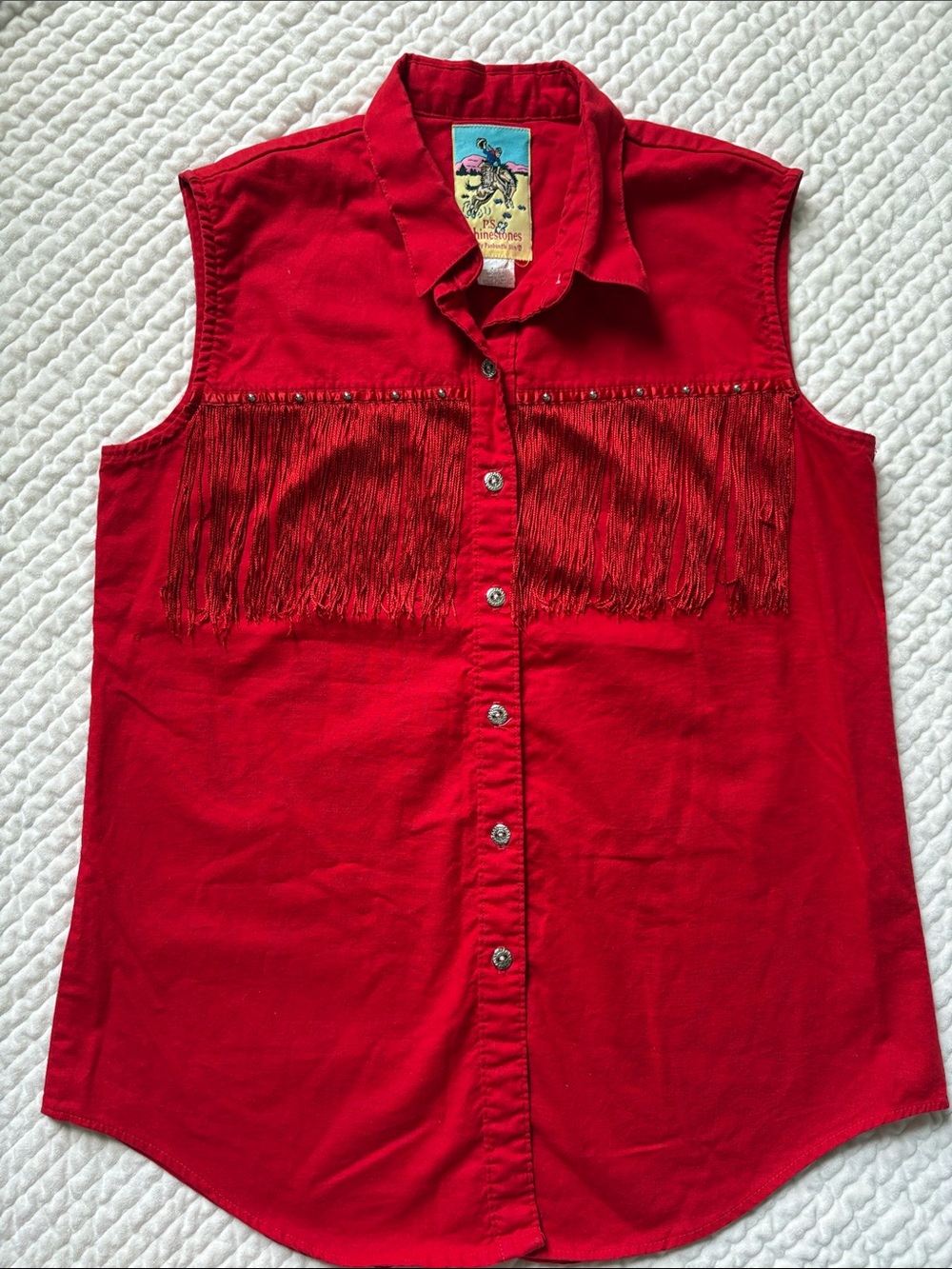 P.S. & Rhinestones by Panhandle Slim Vintage Sleeveless Western Shirt w/ Fringe